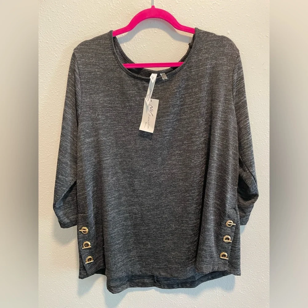 2X NY Collection Women’s Gray Long Sleeve Blouse New With Tags - Picture 8 of 12